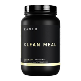 Kaged Clean Meal vanilla cake flavor with 20 servings, premium ingredients, naturally flavored meal replacement.