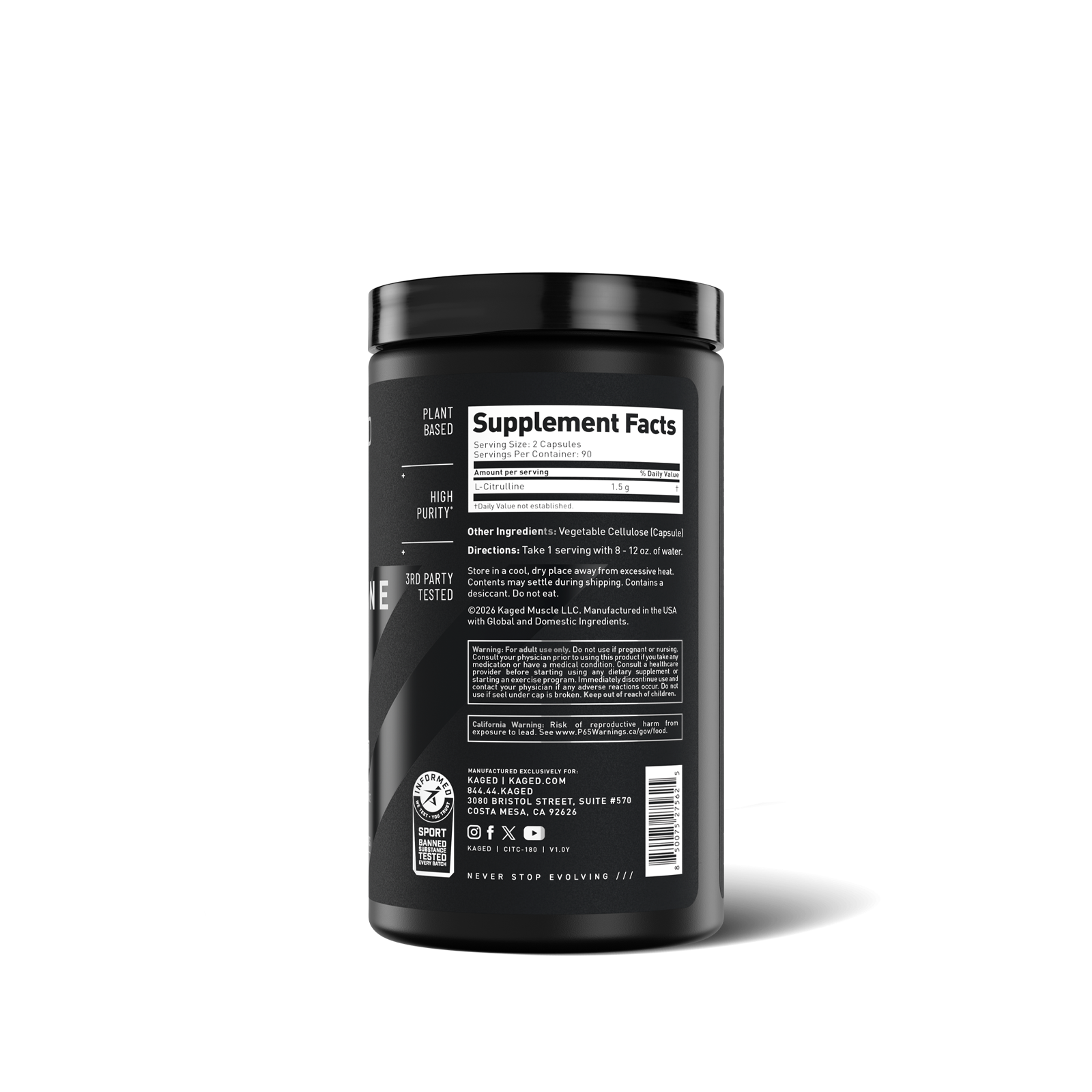 A black plastic tub of a dietary supplement, shown from the back to display the Supplement Facts label. The brand name 'Verve Sports' is visible at the bottom of the label.