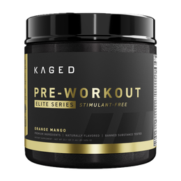 Kaged Pre-Workout Elite Series, Stim-Free, Orange Mango flavor, 23.1 oz, featuring premium ingredients and banned substance testing.