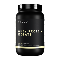 Vanilla-flavored Kaged Whey Protein Isolate in a 1.8 lb container.